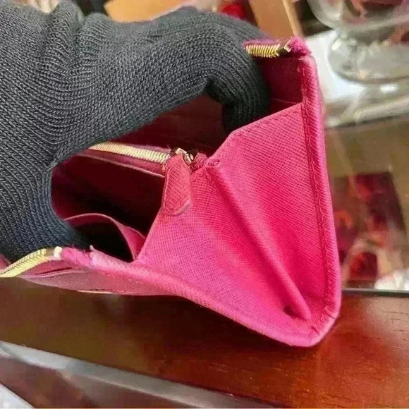 Authentic PRADA Saffiano Leather Half  Zip Long Wallet 8 Cardholder Berry Shade - Picture 8 of 14